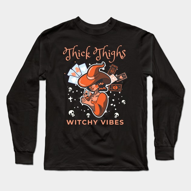 Thick Thighs witchy vibes, happy halloween Long Sleeve T-Shirt by Lekrock Shop